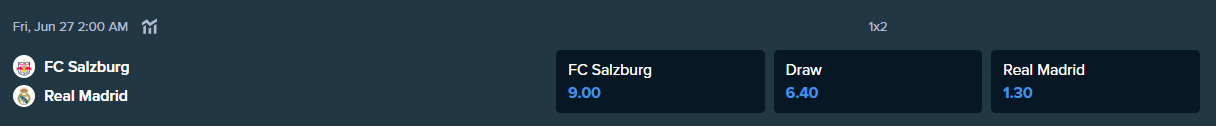 betting odds from stake.com for red bull salzburg and real madrid