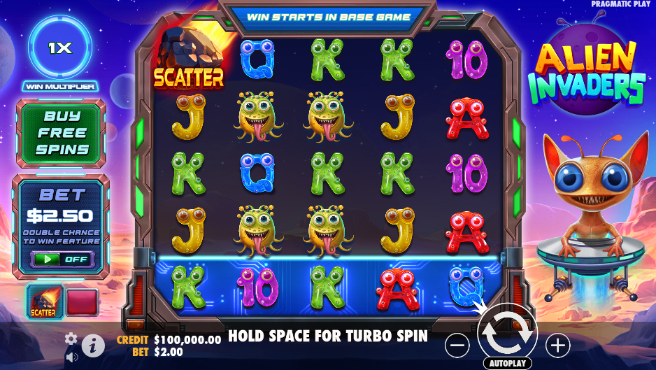 the play interface of the alien invaders slot by pragmatic play