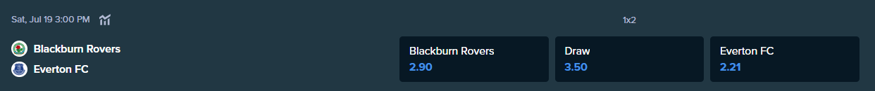the betting odds from stake.com for the match between blackburn and everton football teams