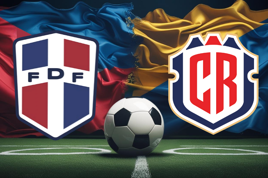 the flags of costa rica and dominican republic and a football in the middle