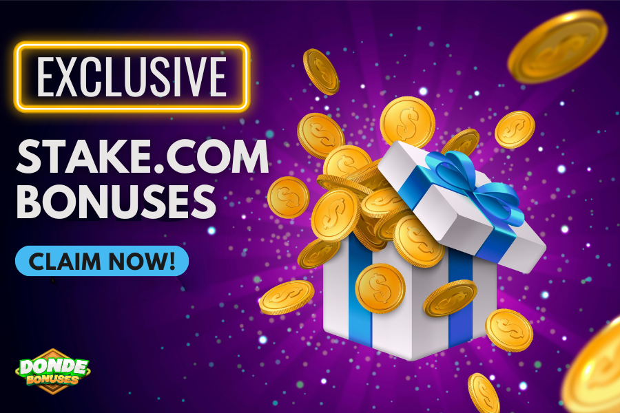 A gift box exploding exclusive bonuses for Stake.com