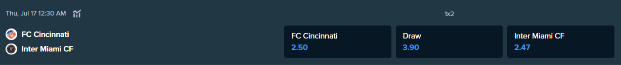 current betting odds from stake.com for the teams inter miami and fc cincinnati