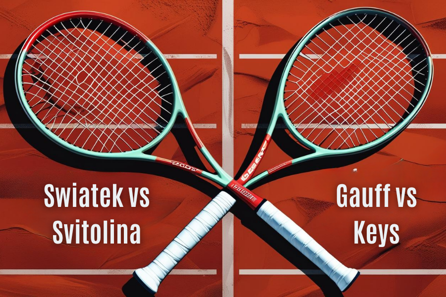 2 tennis rackets criss-crossed