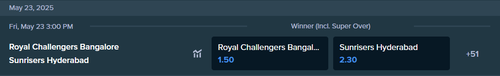 betting odds for rcb and srh