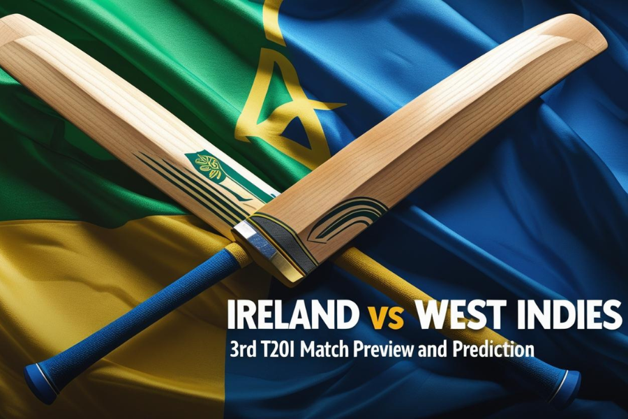 an image of two bats with the working of ireland and west indies