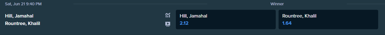 betting odds from Stake.com for jamahal hill and khalil rountree jr.