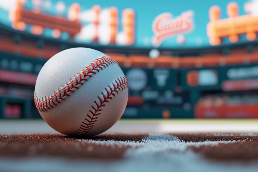 a baseball on a baseball ground