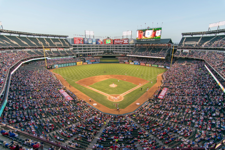 a baseball match in USA with a baseball ground