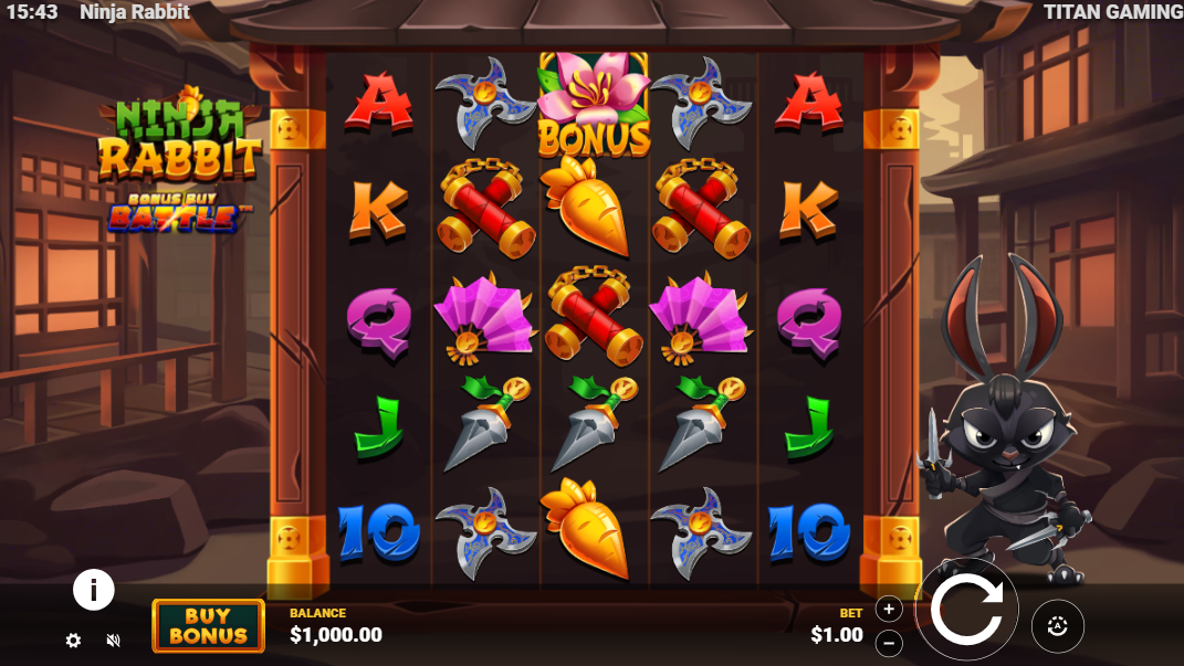 the interface of the ninja rabbit slot by stake.com