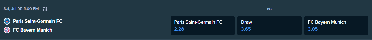 the betting odds from stake.com for psg and bayern