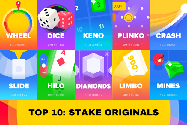 The cover images of the top 10 Stake originals casino games