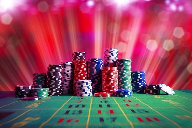 A large amount of poker chips on a table
