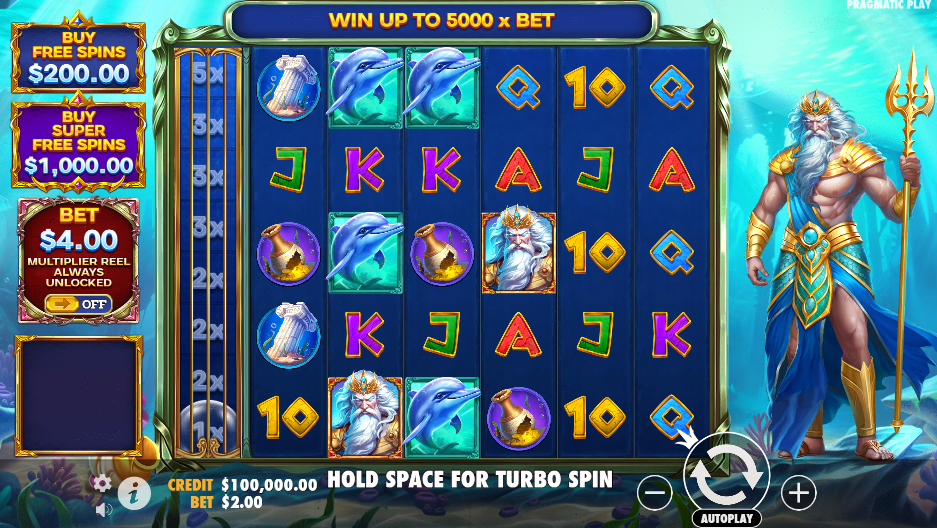 the play game interface of wave of poseidon slot by pragmatic play