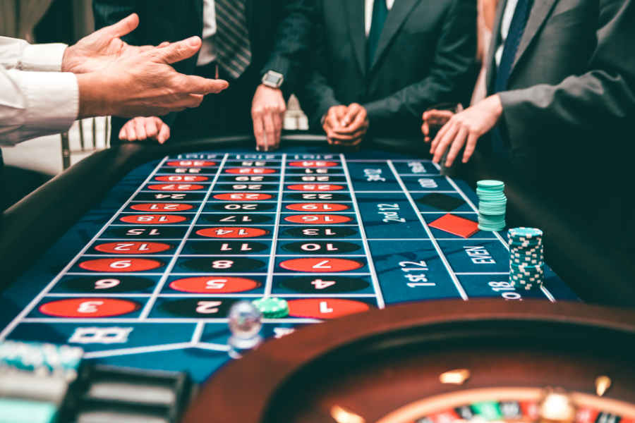 a team playing casino games